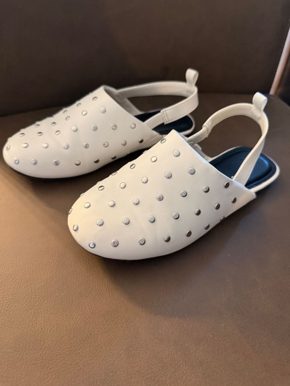 Studded White Slingback Mules